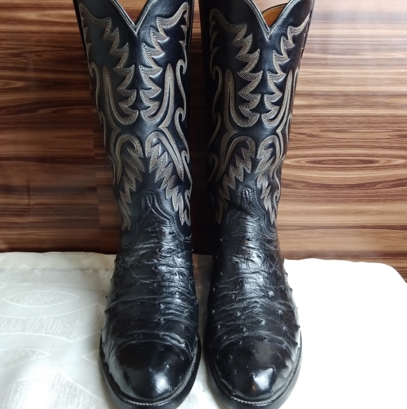 Lucchese Black Ostrich Boots Sz 10B - Picture 2 of 12